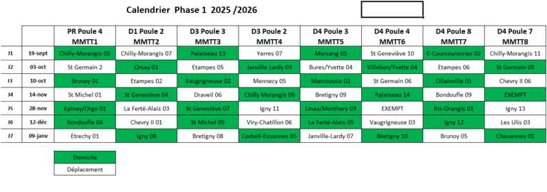 Calendrier FFTT Simplifié Phase 1